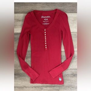 Vtg 2011 Aeropostale Red Waffle Knit Henley Top Bella Swan Elena Gilbert MED